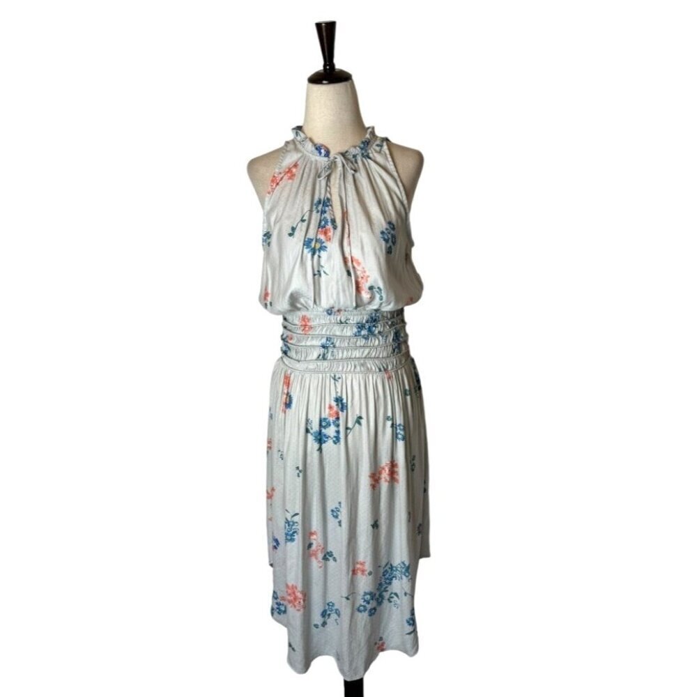 Current Air Anthropologie Dress Women Small Gray Floral Print Silky Boho Midi